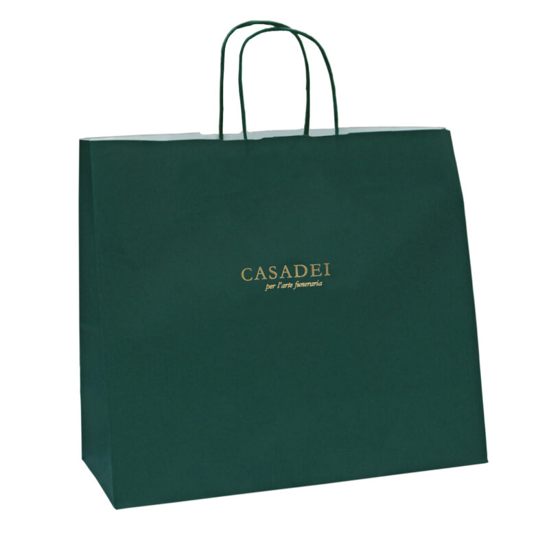 Borsa in carta verde 120 gr. con manico ritorto dimensione 36x12x31 cm.