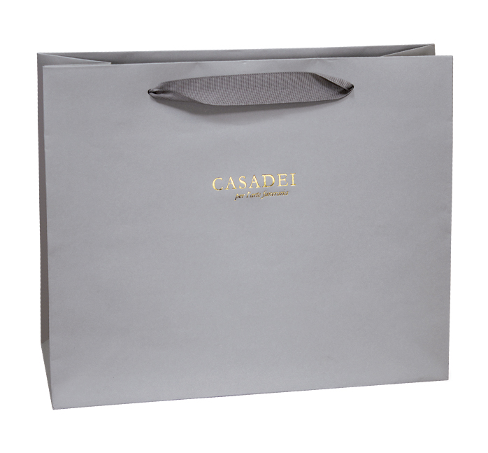 Borsa in carta con manico in gros grain - 35x28x12 cm. - grigio