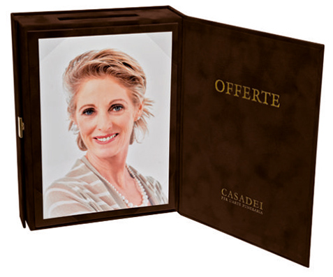 Astuccio raccolta offerte in simil suede con portafoto - bronzo