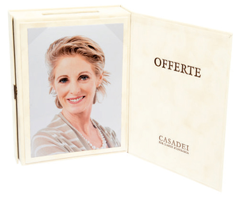 Astuccio raccolta offerte in simil suede con portafoto - bianco