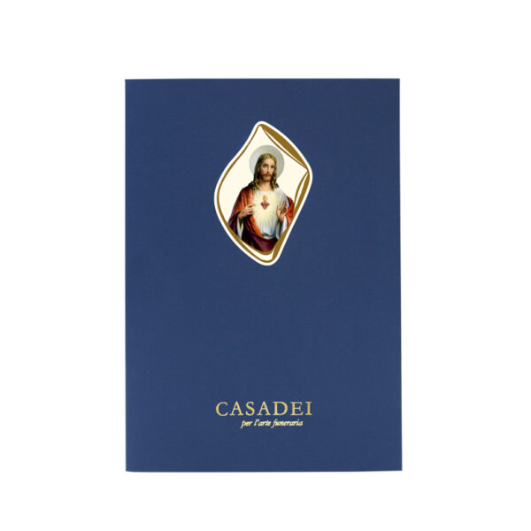 Libro delle condoglianze sagomato con immagine Cristo accompagnato da busta personalizzata