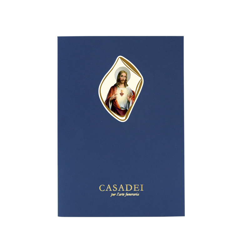 Libro delle condoglianze sagomato con immagine Cristo accompagnato da busta personalizzata