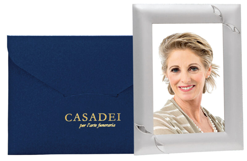 Cornice portafoto in metallo con scatola blu personalizzata