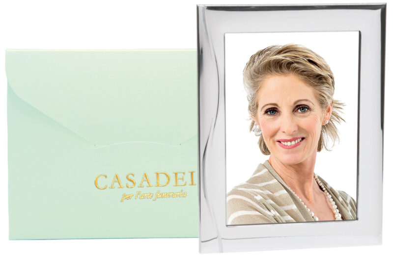 Cornice portafoto in metallo "Collezione Mascagni" con scatola acqua marina personalizzata