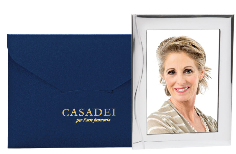 Cornice portafoto in metallo "Collezione Mascagni" con scatola blu personalizzata