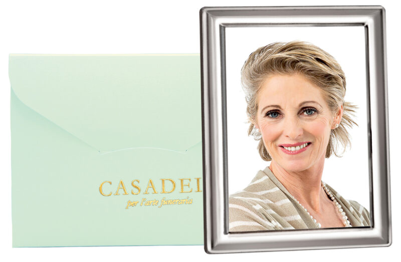 Cornice portafoto in metallo con scatola verde acqua personalizzata