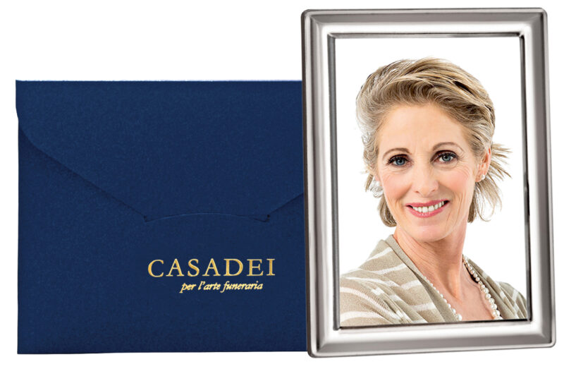 Cornice portafoto in metallo con scatola blu personalizzata