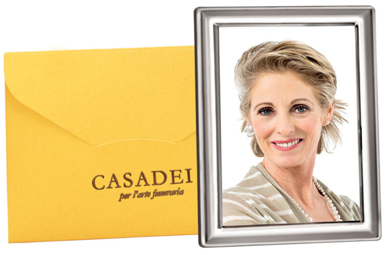 Cornice portafoto in metallo con scatola oro personalizzata