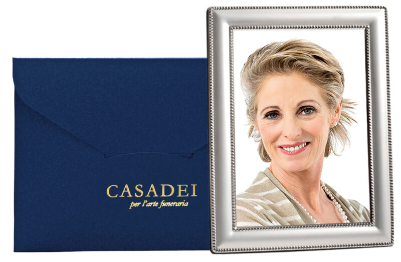 Cornice portafoto in metallo con scatola blu personalizzata