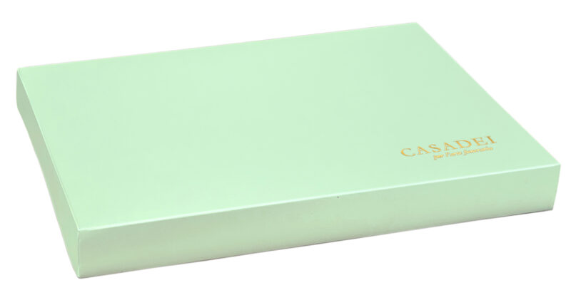 Cofanetto fine cerimonia in pregiato cartone acqua marina 34x24x3,5 cm.